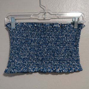 Blue Ruched Floral Tube Top